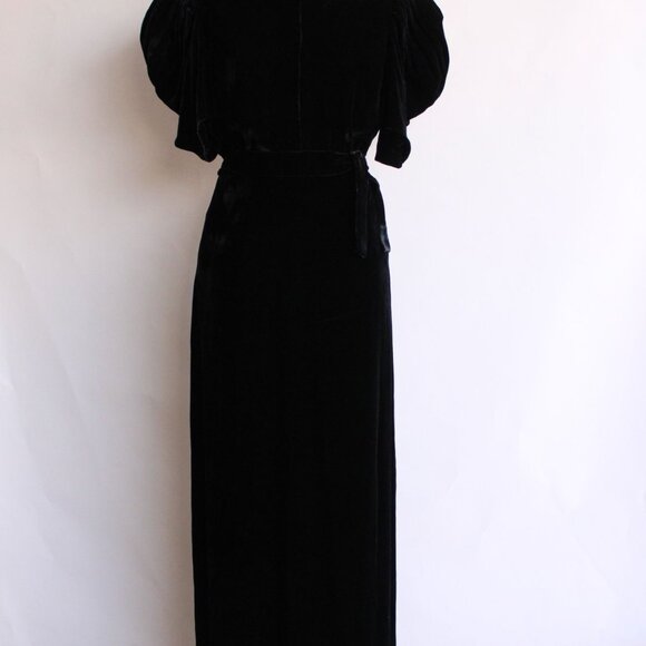 Vintage 1930s Dress, Kiviette Black Silk Velvet Rare Full Length Gown, Couture - Picture 2 of 13